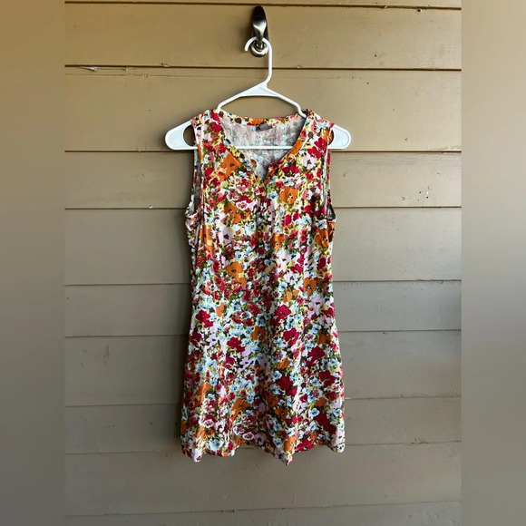 J.Jill Womens Ditsy Floral Sleeveless Midi Shift Dress Size 8 Orange Blue Flowy - Picture 1 of 5